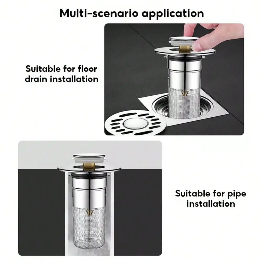 2 Pcs Bathroom Sink Stopper, Universal Replacement  Up Stainless Steel Sink Drain Filter with Hair Catcher1.1-1.45 Inch