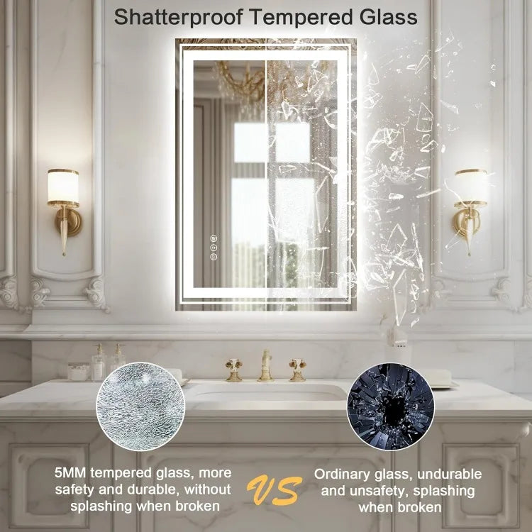 WTTY LED Bathroom Mirror with Backlit and Front Light,24"x32",Stepless Dimmable LED Mirror for Bathroom,Anti-Fog Lighted Bathroo