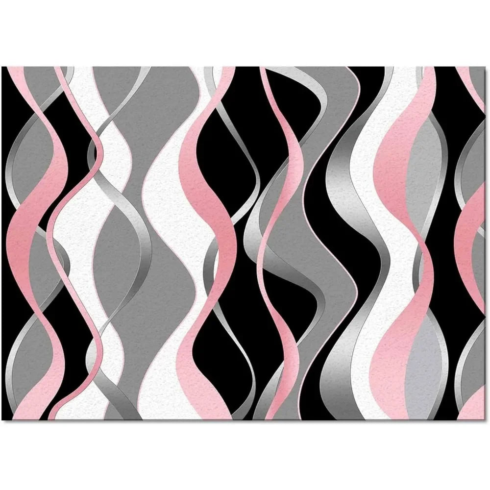 Area Rug for Living Room, Bedroom, Pink Black Grey Non-Slip Residential Carpet, Kitchen Rugs, Modern Moire Geometric