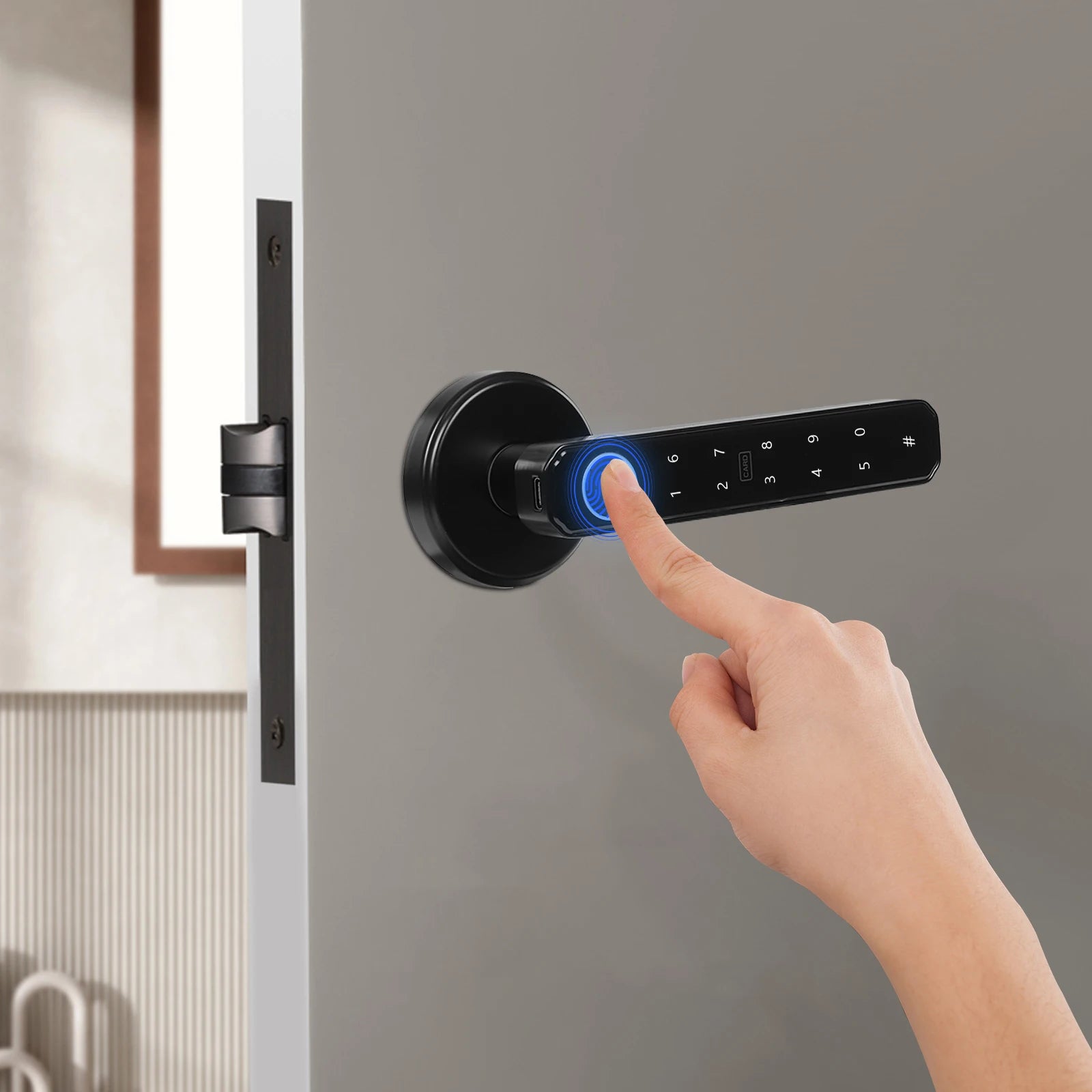 Aluminum Alloy Electronic Door Lock Smart Door Handle Lock Fingerprint Digital Door Lock with Keypad Set for Bedroom Home Hotel
